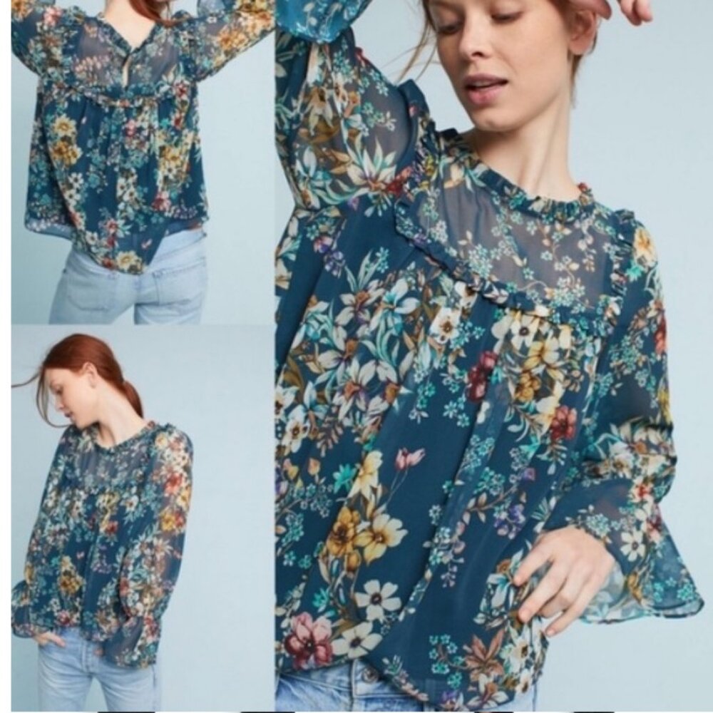 Anthropologie Eri + Ali Floral Peasant Top Blouse Regular and Petite size